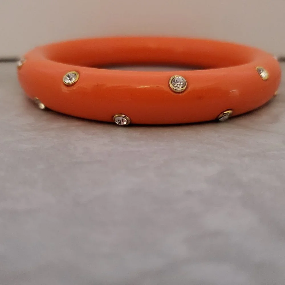 🧡 Vintage Y2K 2000's 00's Bright Orange Rhinestone Crystal Pave Bangle Bracelet